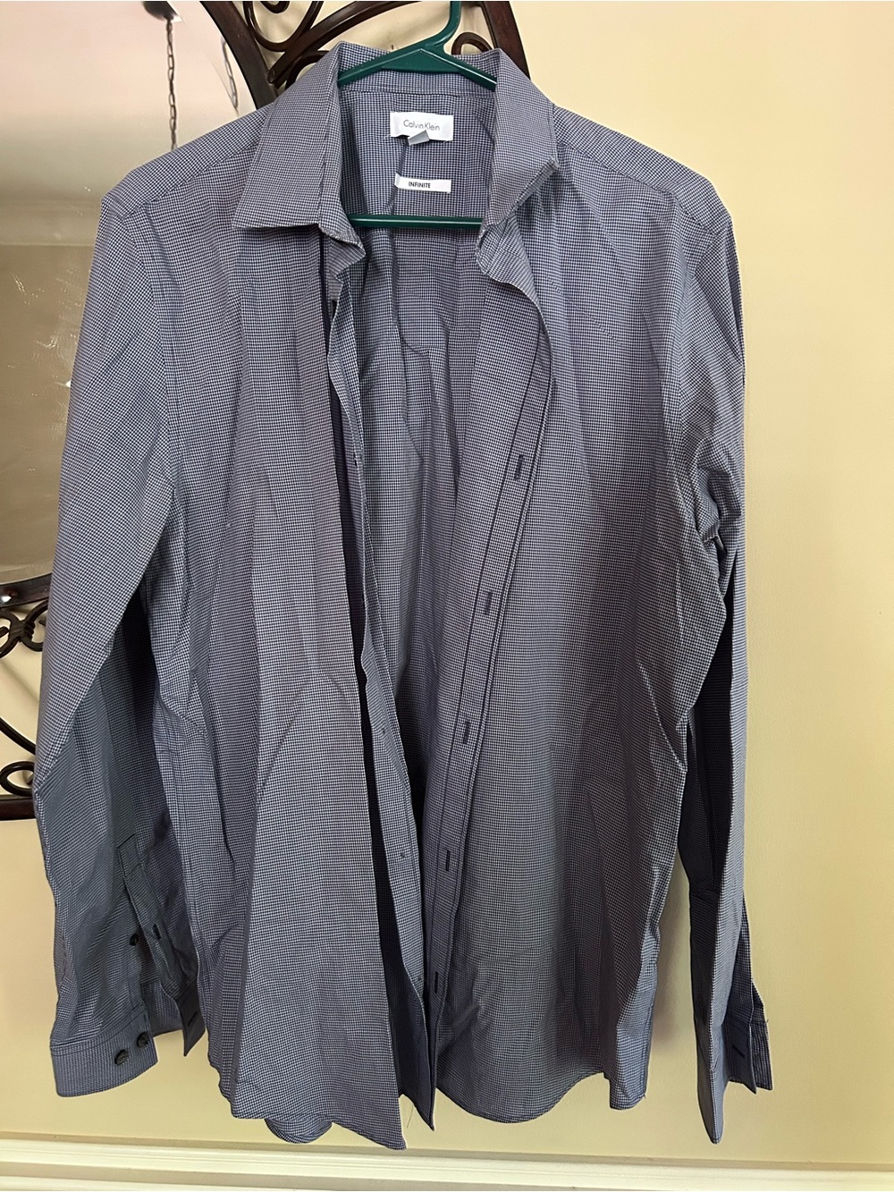Calvin Klein Men's Navy Micro-Check Dress Shirt - Picture 1 of 3